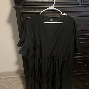 SHEIN Black Ruffle Sleeve V-Neck Dress